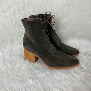 Coclico Brown Suede Lace Up Block Heel Side Zip Bani Boots EU 41 US 10